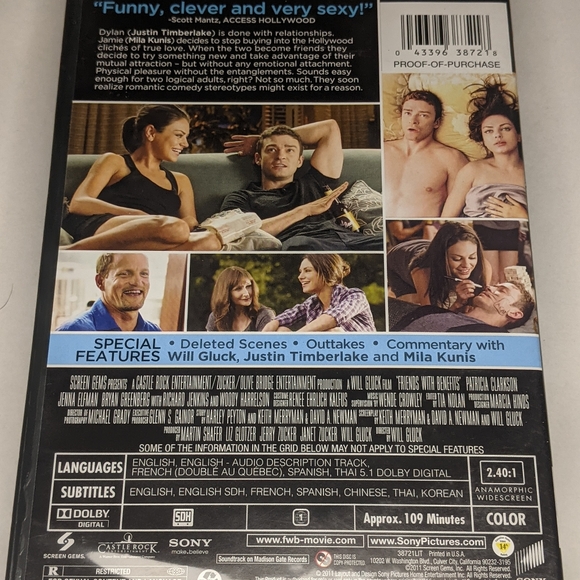 Friends with Benefits (DVD, 2011, Widescreen) Justin Timberlake, Mila Kunis - Picture 2 of 4